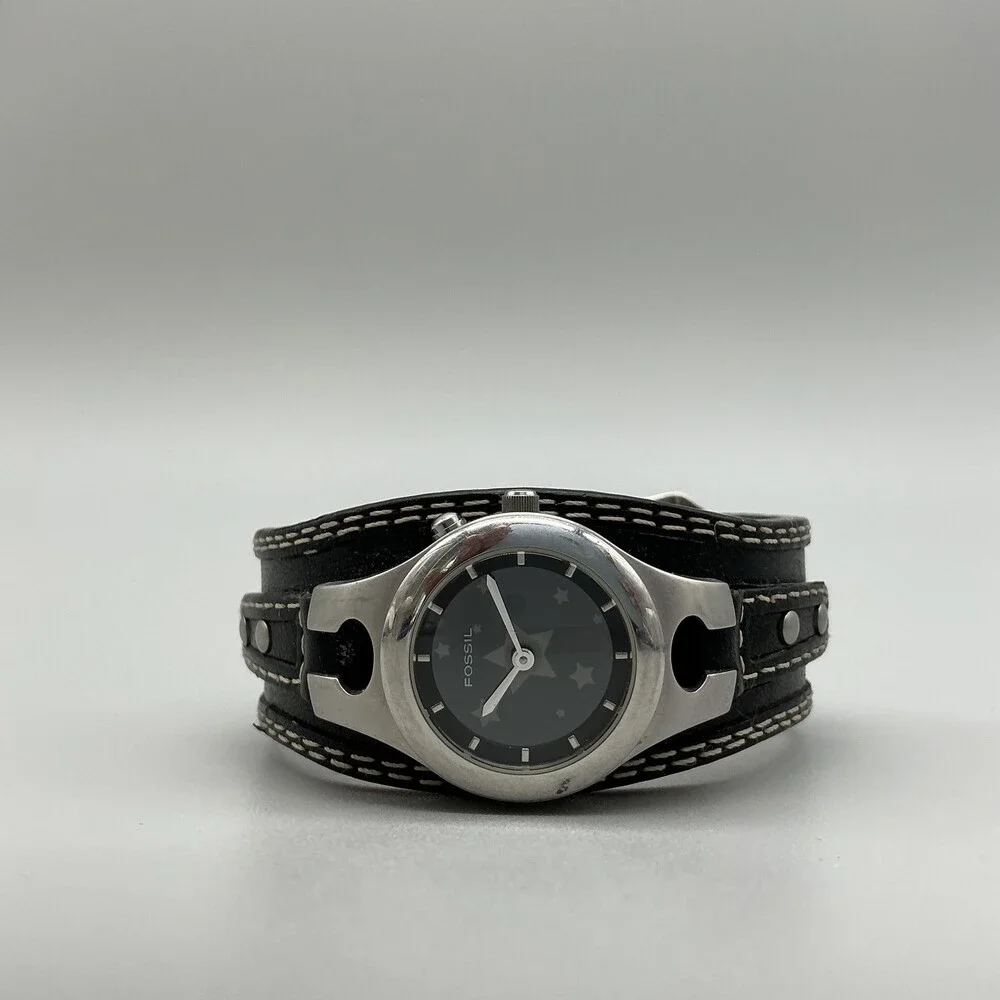 Fossil Big Tic Womens Watch 26mm Star Animation ES-8674 Leather New Battery